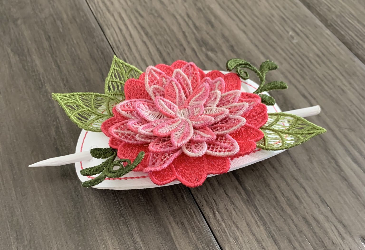 Hair Barrette Embroidery Garden