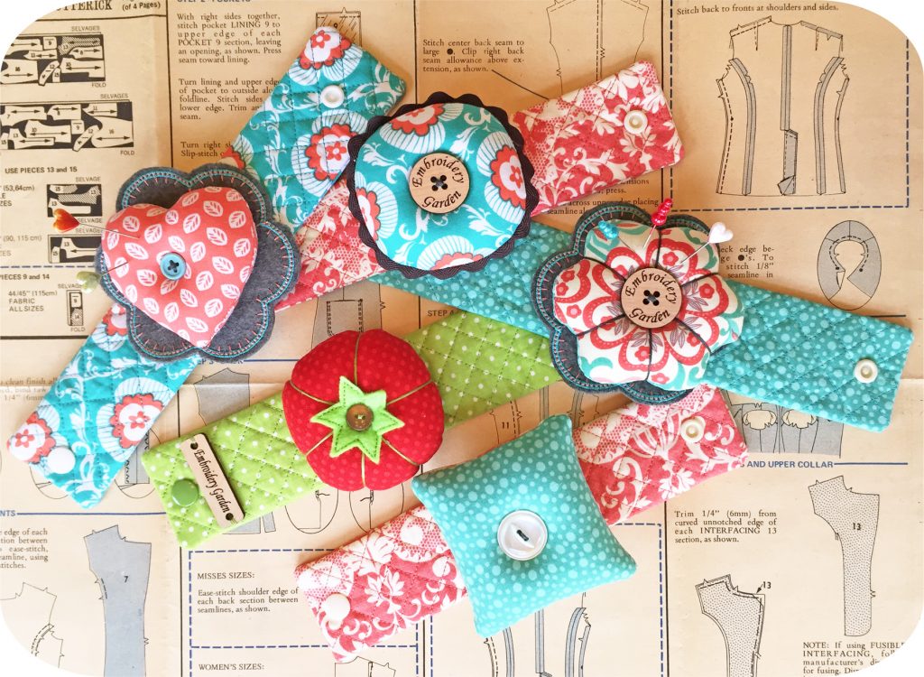 Wrist Pincushions Embroidery Garden