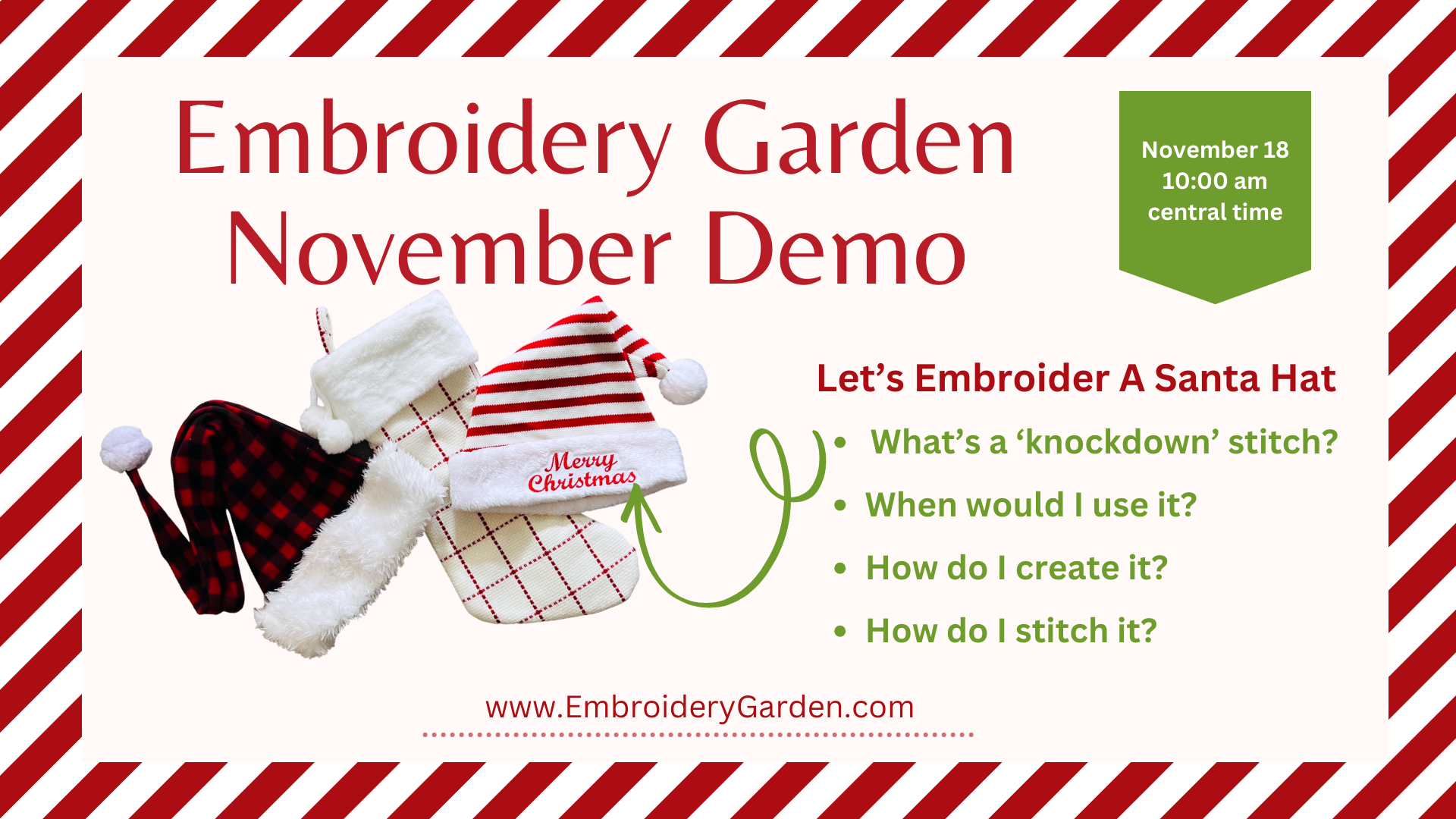 Free November Demo Let's Embroider A Santa Hat Embroidery Garden