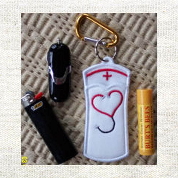 Nurse Key Ring Chapstick Holder Embroidery Garden