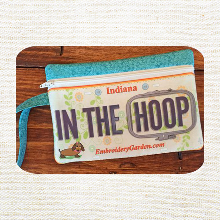 Embroidery Garden Fabric License Plate Wristlet